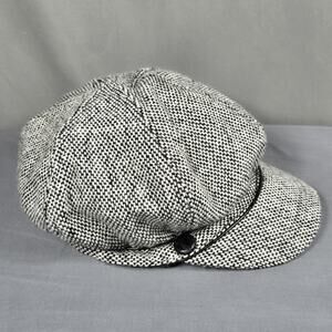 Nine & Co Nine West Hat Newsboy Fitted Womens Black White Tweed Wool Cap